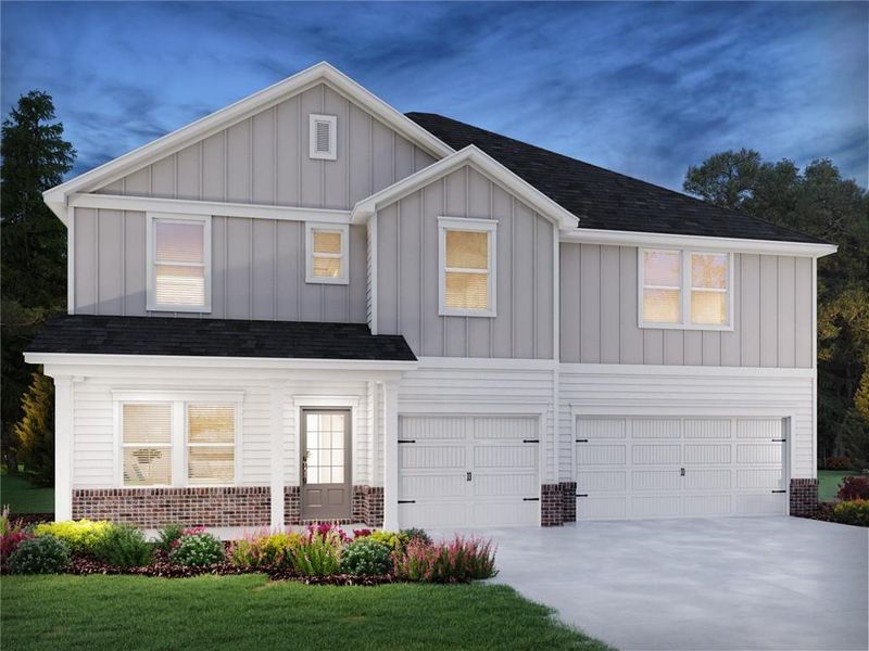 Front exterior of a new home in Vines at Mill Creek - Legacy Series, Braselton, GA, highlighting curb appeal (Image 1). Front exterior of a new home in Vines at Mill Creek - Legacy Series, Braselton, GA, highlighting curb appeal (Image 1).