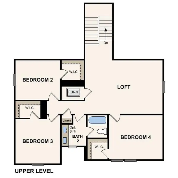 An upper level floor plan displays multiple bedrooms, walk-in closets, and a central loft area.