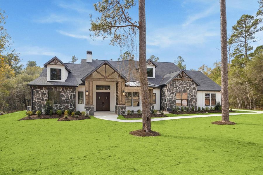 Front exterior of a new home in , Plantersville, TX, highlighting curb appeal (Image 1). Front exterior of a new home in , Plantersville, TX, highlighting curb appeal (Image 1).