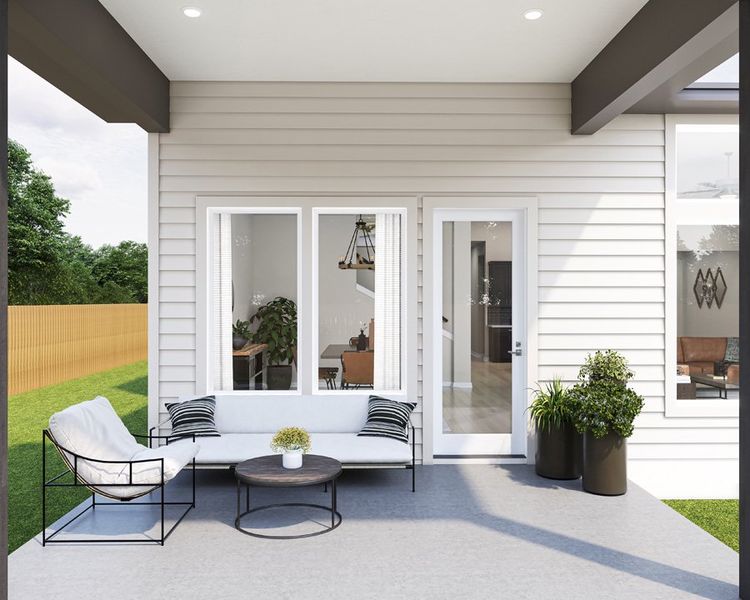 Exterior details and patio area of a home in Capitol Collection at Lariat, Liberty Hill (Image 2).