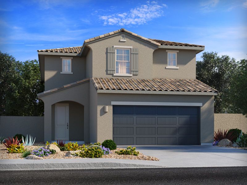 Representative exterior photo of a completed home built from the Citrine by Meritage Homes in Las Patrias at Star Valley Phase III - Signature Series, Tucson, AZ (Image 8). Representative exterior photo of a completed home built from the Citrine by Meritage Homes in Las Patrias at Star Valley Phase III - Signature Series, Tucson, AZ (Image 8).