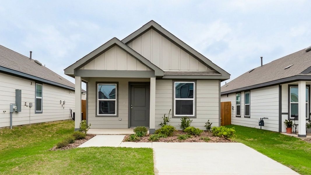 Front exterior of a new home in Cartwright Mays, Crandall, TX, highlighting curb appeal (Image 1). Front exterior of a new home in Cartwright Mays, Crandall, TX, highlighting curb appeal (Image 1).
