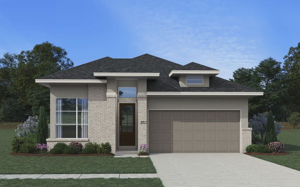 Representative exterior photo of a completed home built from the Oxford by Chesmar Homes in Jordan Ranch 55's, Fulshear, TX (Image 3).