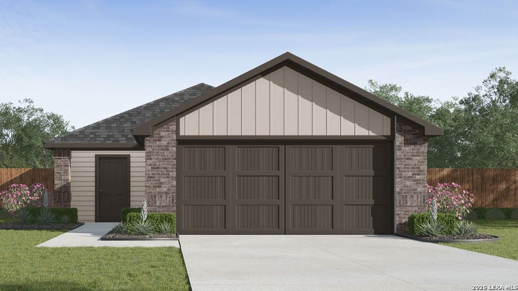Front exterior of a new home in Sereno Springs, Converse, TX, highlighting curb appeal (Image 1). Front exterior of a new home in Sereno Springs, Converse, TX, highlighting curb appeal (Image 1).