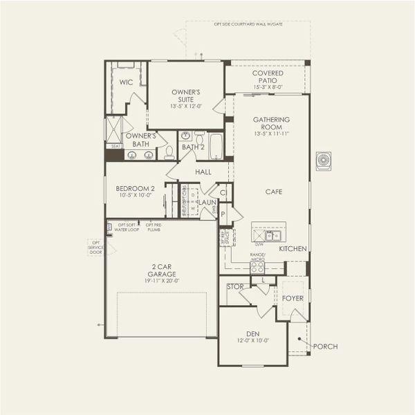 2D floor plan layout for the Kinsey by Del Webb in Sun City Festival, Buckeye, AZ (Image 3).
