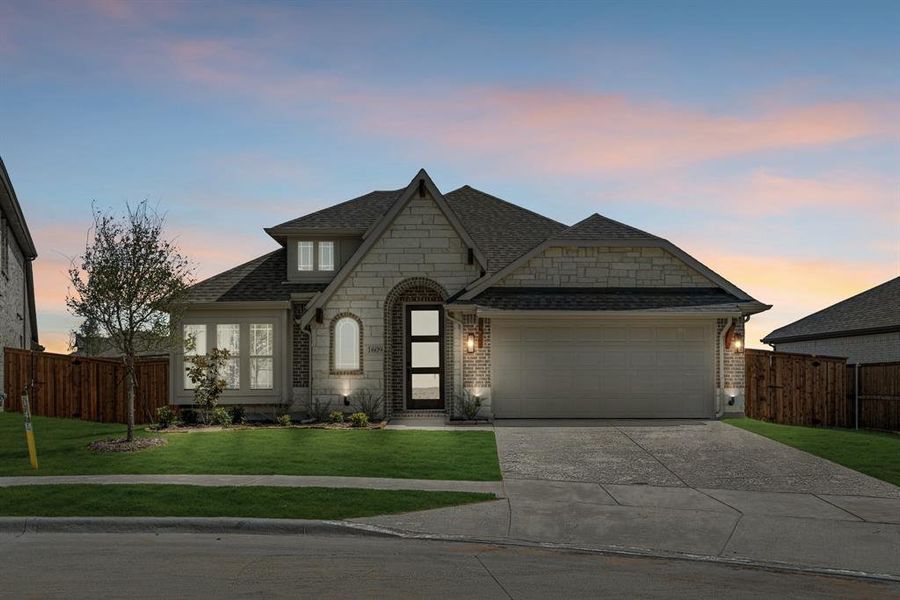 Front exterior of a new home in Willow Wood Classic 50, McKinney, TX, highlighting curb appeal (Image 24). Front exterior of a new home in Willow Wood Classic 50, McKinney, TX, highlighting curb appeal (Image 24).