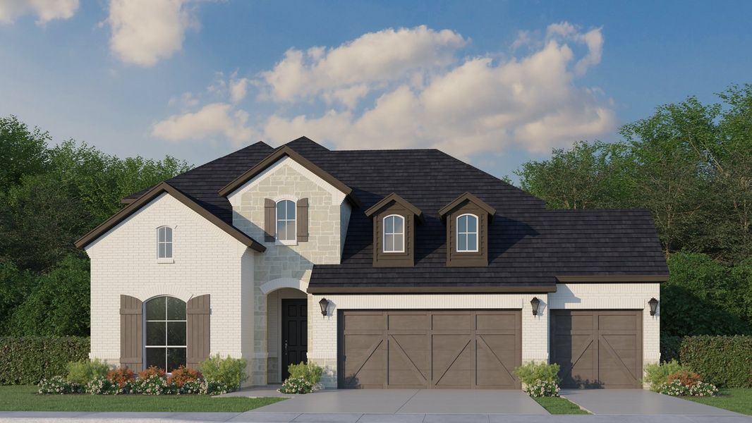 Plan 1525 Elevation C with Stone & 3rd Car Garage Plan 1525 Elevation C with Stone & 3rd Car Garage