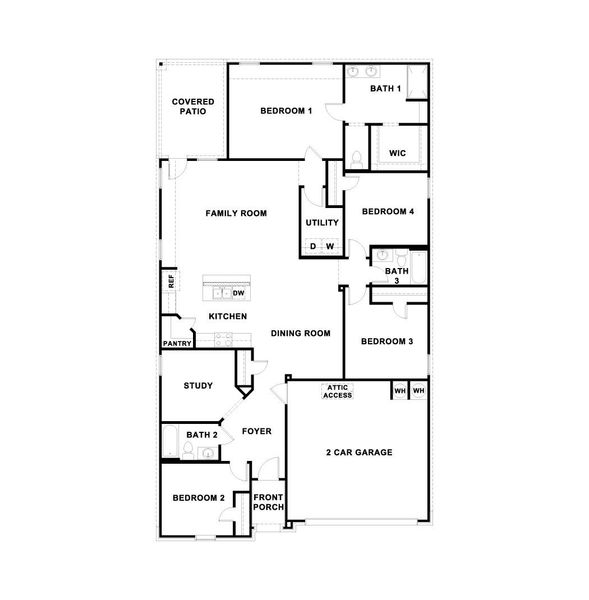 2D floor plan layout of this home in Southgrove, Kyle, TX (Image 2). 2D floor plan layout of this home in Southgrove, Kyle, TX (Image 2).