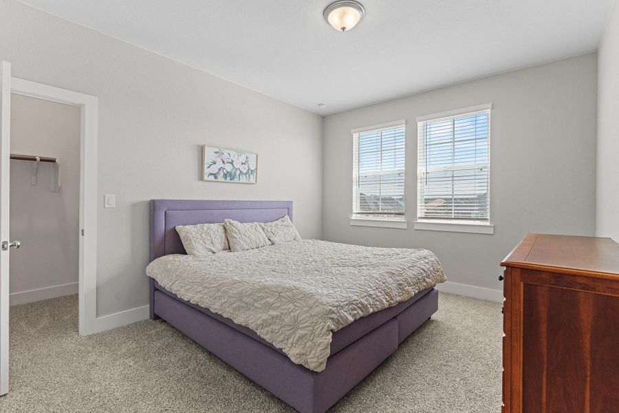 Bedroom with carpet and a spacious closet Bedroom with carpet and a spacious closet