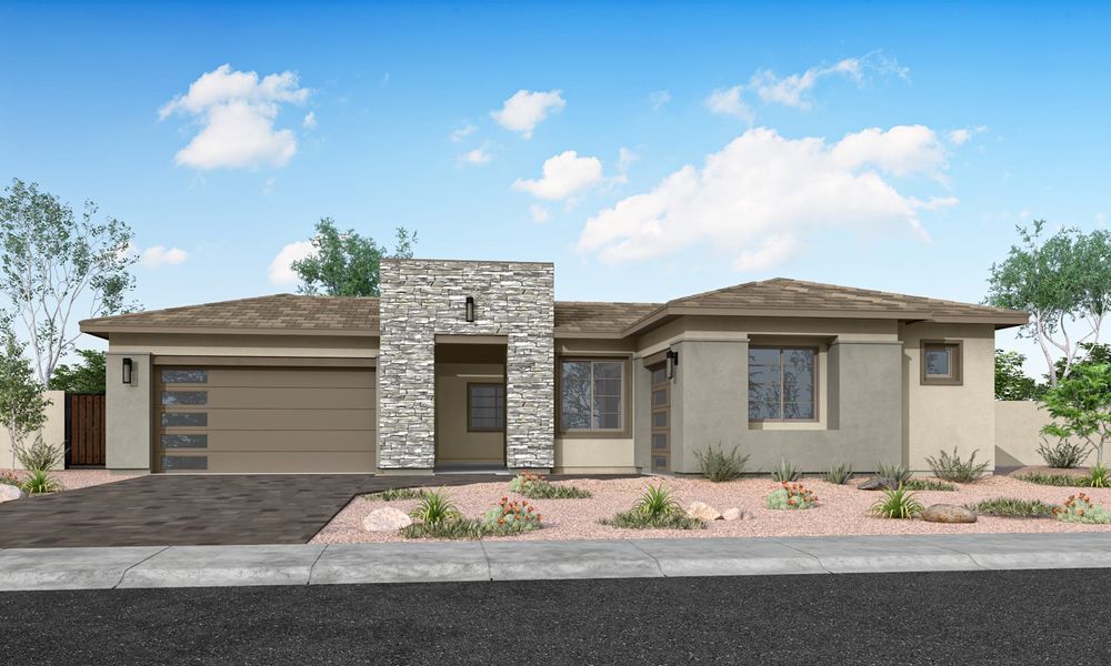 Representative exterior photo of a completed home built from the Mojave Plan 60-3 by Tri Pointe Homes in Blossom Rock, Apache Junction, AZ (Image 3).