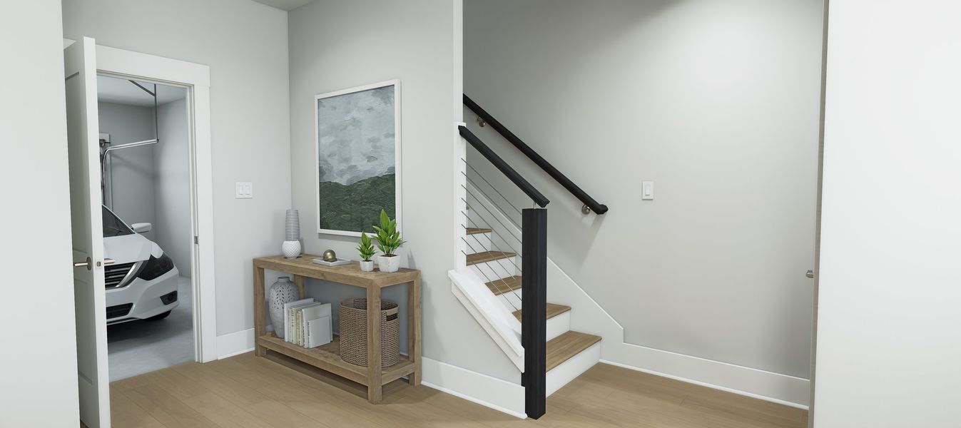 Representative furnished interior of a home built from the Atlas End Unit by Baker Residential in Atwater Station - Midtown Collection, Fuquay Varina (Image 31).