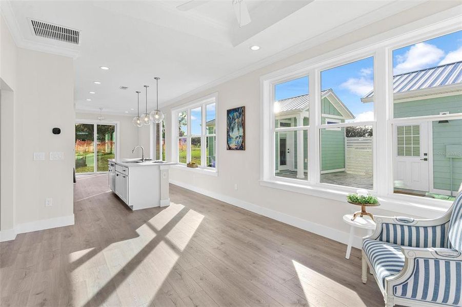 Open Living Area with Laminate Plank Flooring