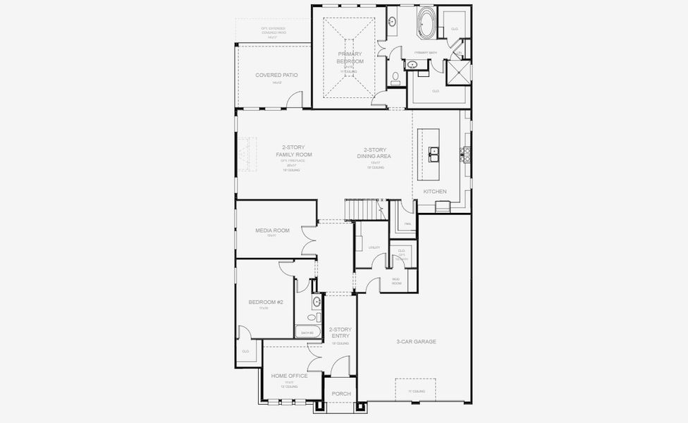 2D floor plan layout for the 3336M by Perry Homes in Hidden Canyon 55', San Antonio, TX (Image 4).