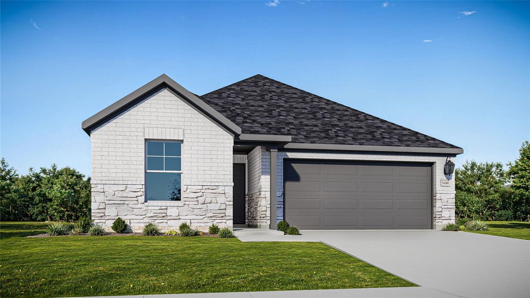 Front exterior of a new home in Briarwood, Elgin, TX, highlighting curb appeal (Image 1). Front exterior of a new home in Briarwood, Elgin, TX, highlighting curb appeal (Image 1).