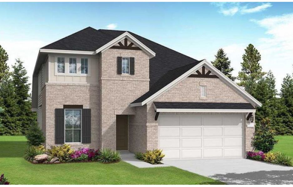 Front exterior of a new home in Stillwater Ranch, San Antonio, TX, highlighting curb appeal (Image 1). Front exterior of a new home in Stillwater Ranch, San Antonio, TX, highlighting curb appeal (Image 1).