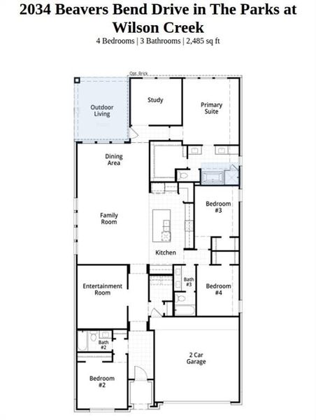 2D floor plan layout of this home in The Parks at Wilson Creek, Celina, TX (Image 3).