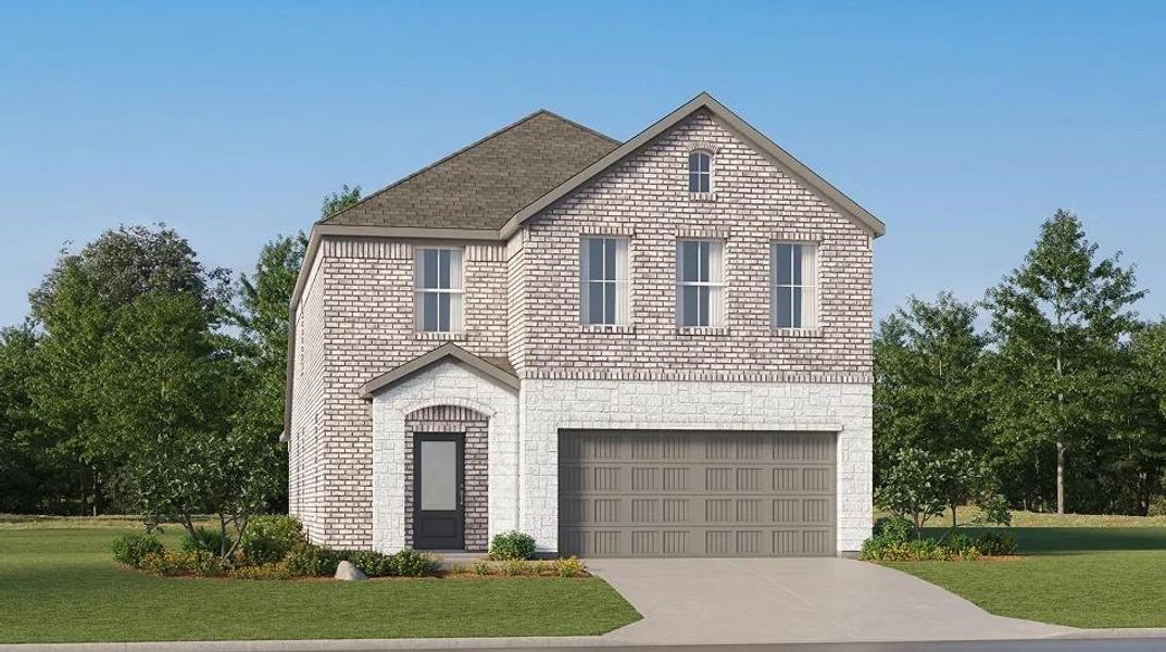 Front exterior of a new home in Cypress Green, Hockley, TX, highlighting curb appeal (Image 1). Front exterior of a new home in Cypress Green, Hockley, TX, highlighting curb appeal (Image 1).