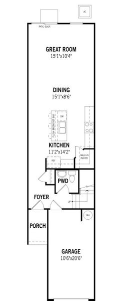 2D floor plan layout for the Luna by Mattamy Homes in Egret Creek, Jacksonville, FL (Image 2).