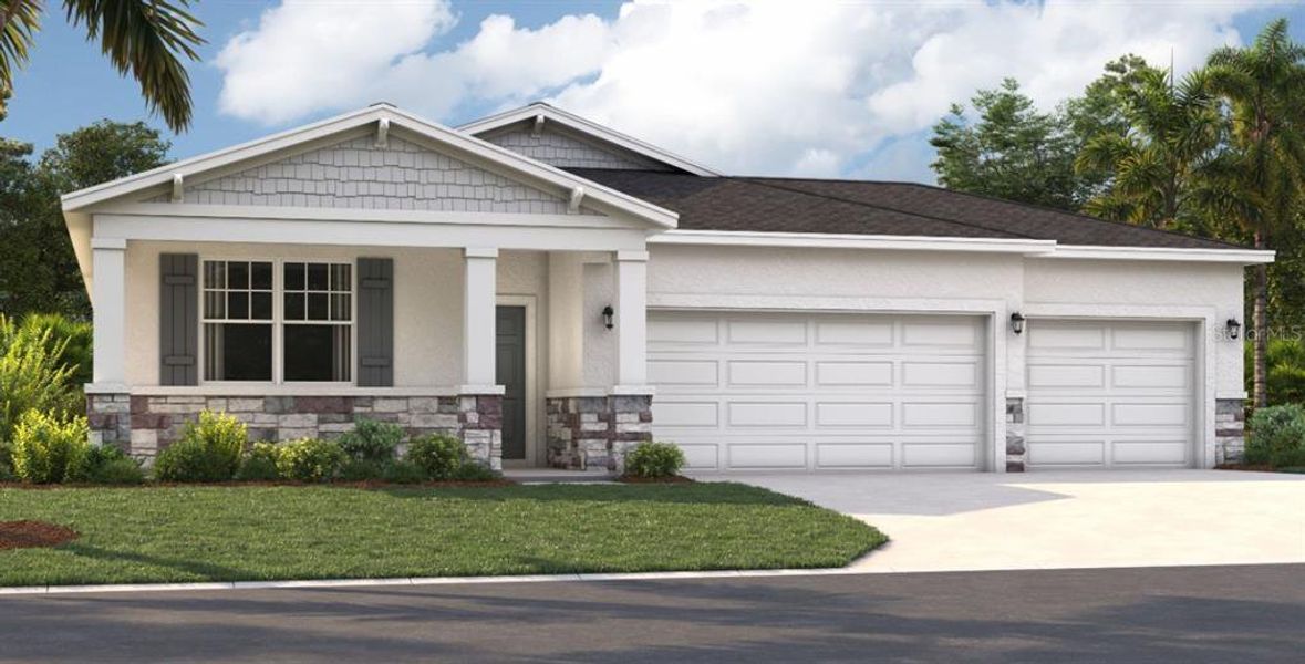 Front exterior of a new home in Green Leaf, West Melbourne, FL, highlighting curb appeal (Image 1). Front exterior of a new home in Green Leaf, West Melbourne, FL, highlighting curb appeal (Image 1).