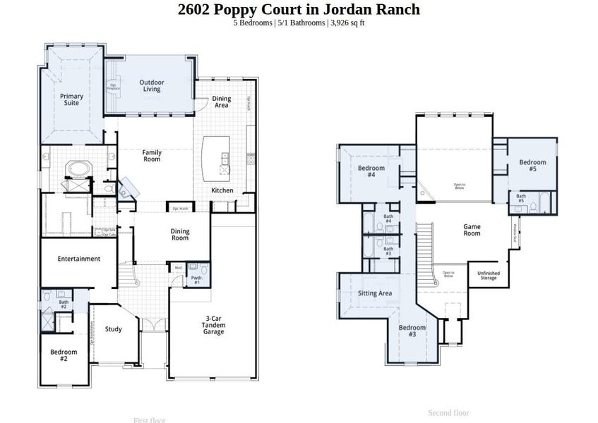 2D floor plan layout of this home in Jordan Ranch, Fulshear, TX (Image 2).
