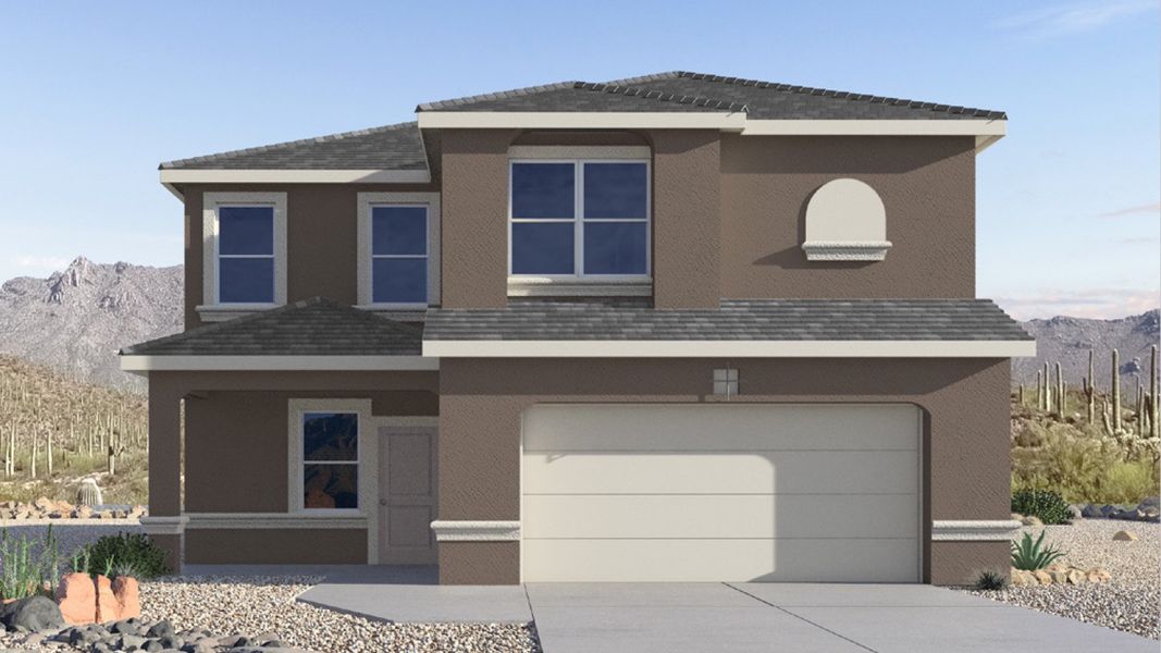 Representative exterior photo of a completed home built from the Lariat by D.R. Horton in The Oasis at Rocking K, Vail, AZ (Image 2). Representative exterior photo of a completed home built from the Lariat by D.R. Horton in The Oasis at Rocking K, Vail, AZ (Image 2).