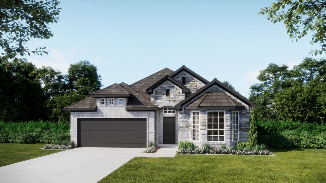 Front exterior of a new home in Coyote Crossing, Godley, TX, highlighting curb appeal (Image 1). Front exterior of a new home in Coyote Crossing, Godley, TX, highlighting curb appeal (Image 1).