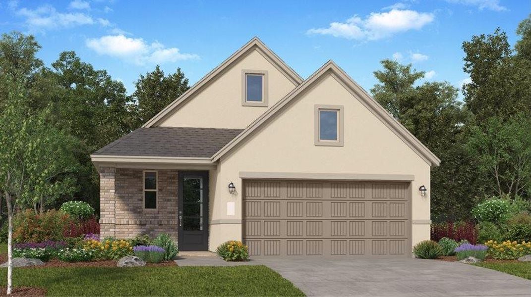 Front exterior of a new home in Sunterra, Katy, TX, highlighting curb appeal (Image 2). Front exterior of a new home in Sunterra, Katy, TX, highlighting curb appeal (Image 2).