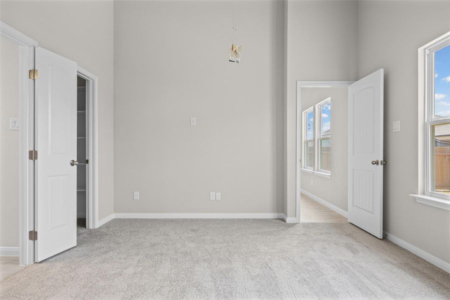High ceilings and soft carpeting define this versatile interior space. High ceilings and soft carpeting define this versatile interior space.