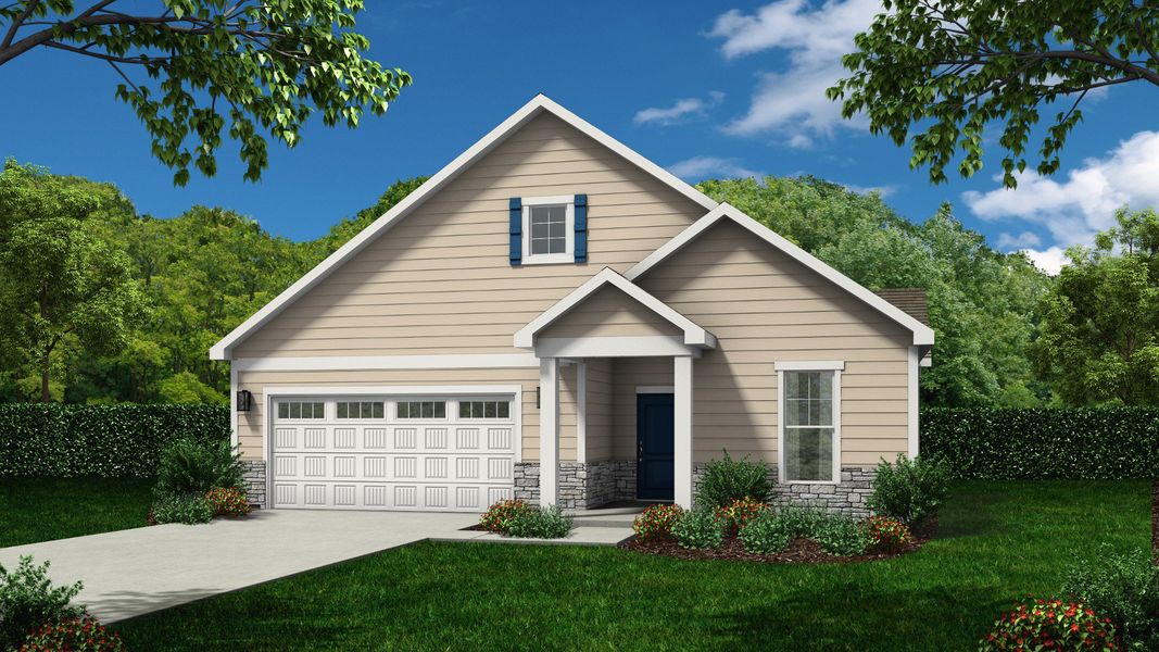 Representative exterior photo of a completed home built from the Portico by Epcon Communities in The Fairways, Eden, NC (Image 2). Representative exterior photo of a completed home built from the Portico by Epcon Communities in The Fairways, Eden, NC (Image 2).
