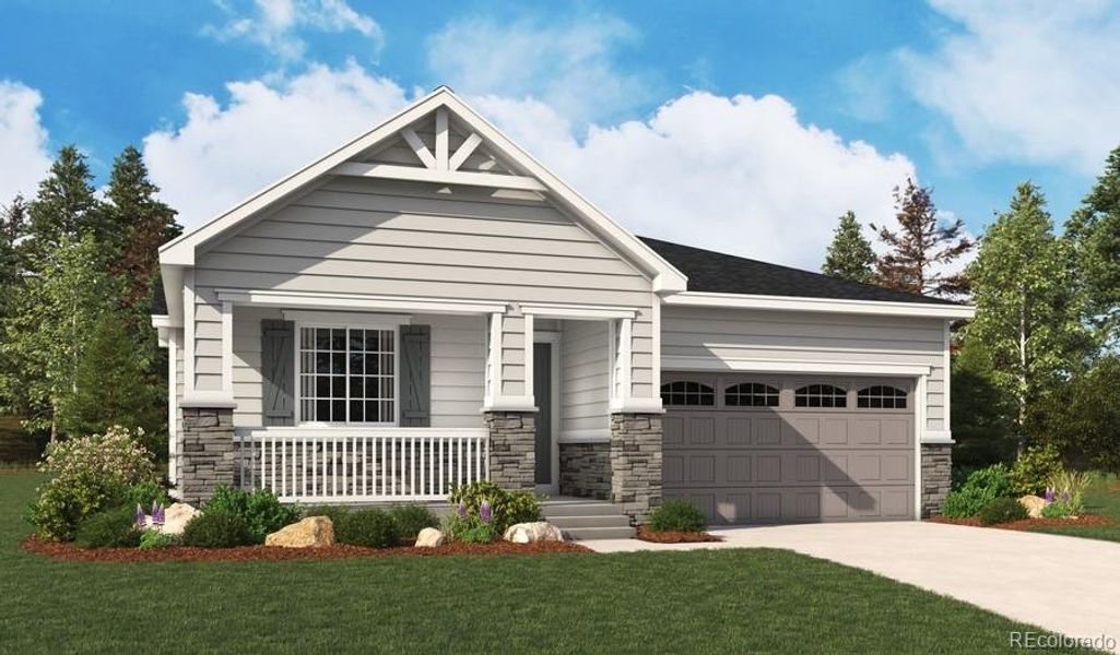 Front exterior of a new home in The Aurora Highlands, Aurora, CO, highlighting curb appeal (Image 1). Front exterior of a new home in The Aurora Highlands, Aurora, CO, highlighting curb appeal (Image 1).