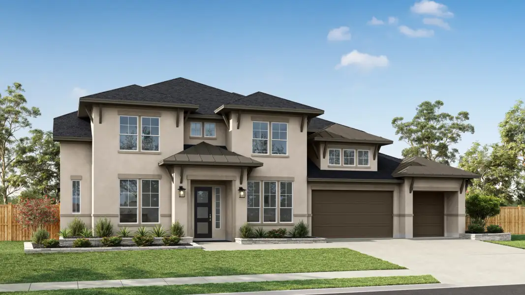 Representative exterior photo of a completed home built from the Casoria by Tri Pointe Homes in Sienna 80′, Missouri City, TX (Image 22). Representative exterior photo of a completed home built from the Casoria by Tri Pointe Homes in Sienna 80′, Missouri City, TX (Image 22).