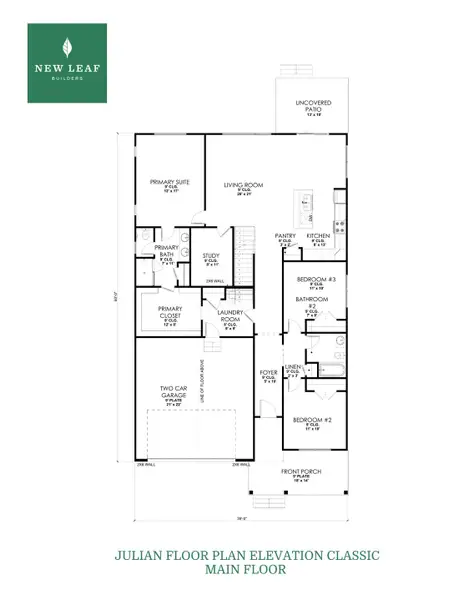 2D floor plan layout for the The Julian by New Leaf Builders in East Lake, Leland, NC (Image 3).