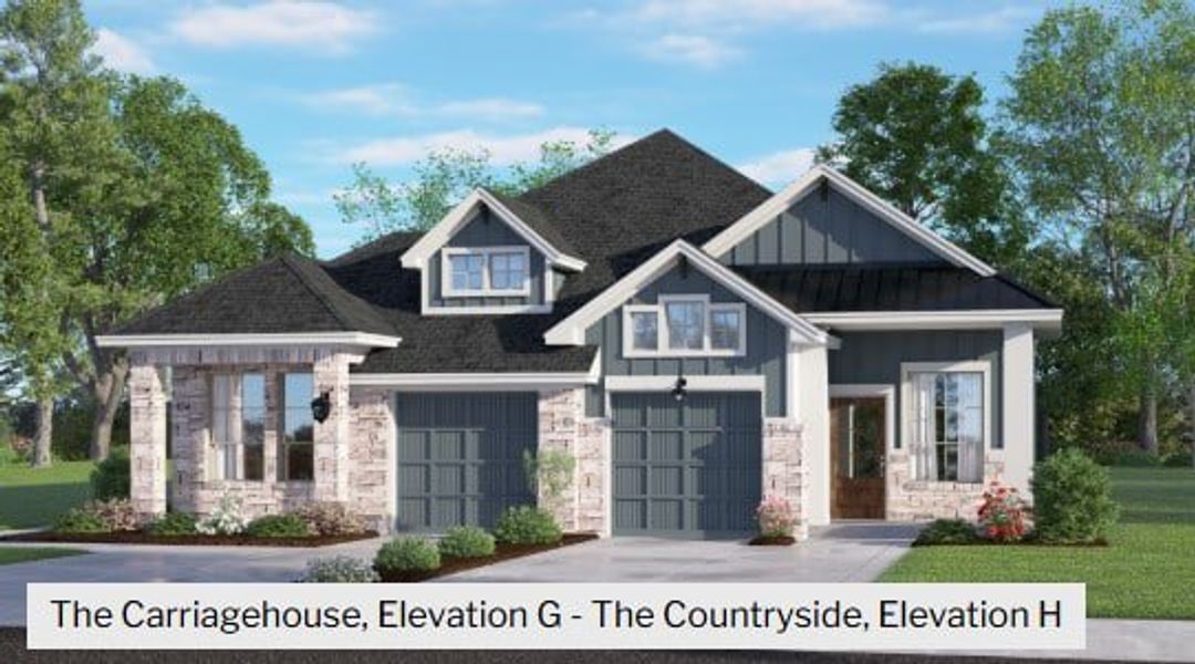 Front exterior of a new home in Meridiana, Manvel, TX, highlighting curb appeal (Image 1). Front exterior of a new home in Meridiana, Manvel, TX, highlighting curb appeal (Image 1).