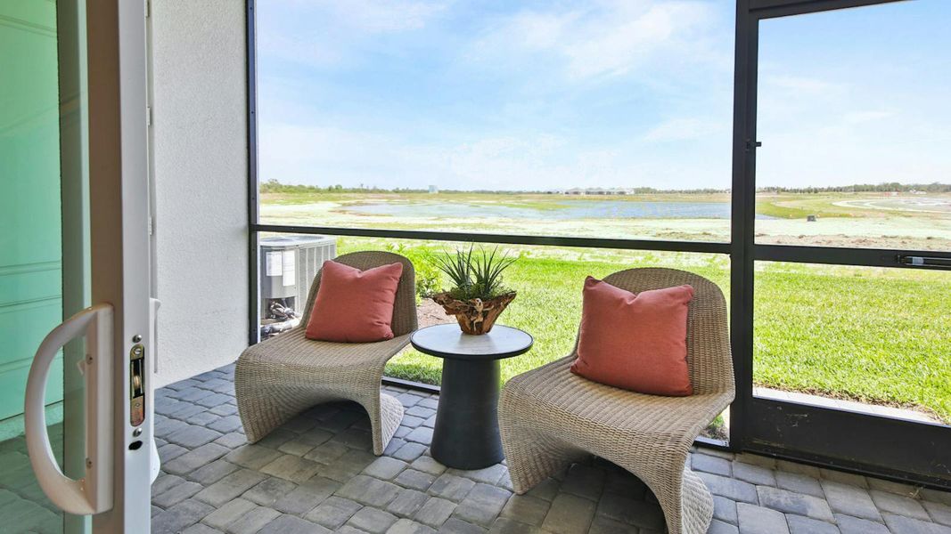 Exterior details and patio area of a home in Palm Grove Real Estate and Homes for Sale in Lakewood Ranch, FL - Neal Communities, Lakewood Ranch (Image 3).