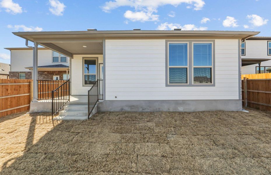 Exterior details and patio area of a home in Saddleback at Santa Rita Ranch, Liberty Hill (Image 3).