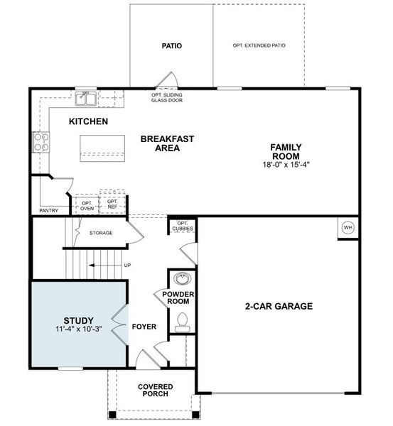 2D floor plan layout for the Findlay II by M/I Homes in Canterbury Station, Wingate, NC (Image 3).