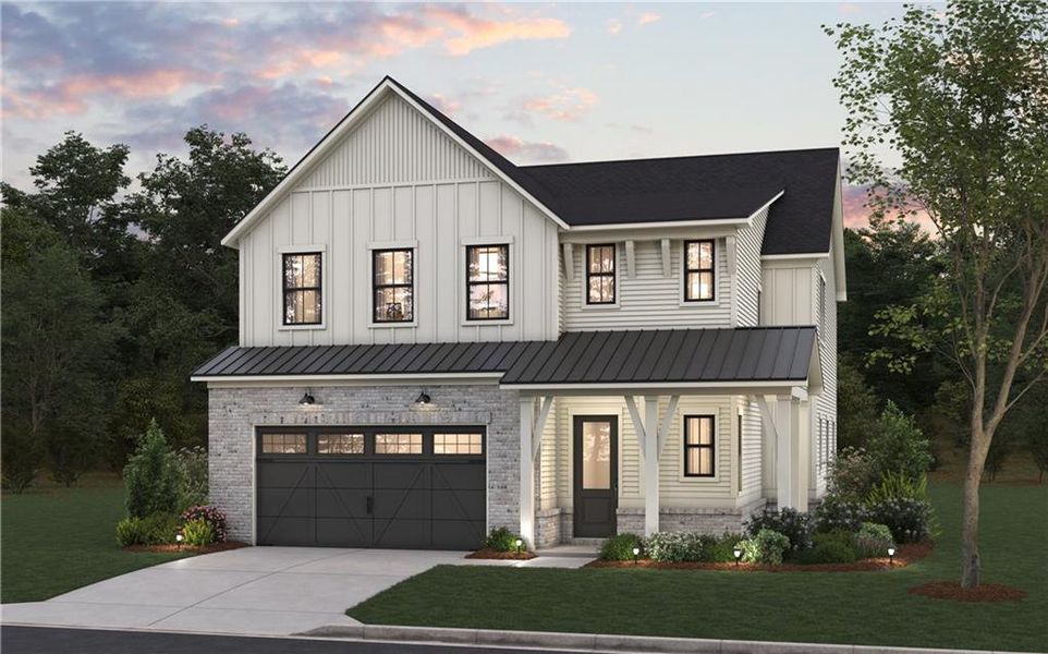 Front exterior of a new home in Villages at Sharon Springs, Cumming, GA, highlighting curb appeal (Image 2). Front exterior of a new home in Villages at Sharon Springs, Cumming, GA, highlighting curb appeal (Image 2).