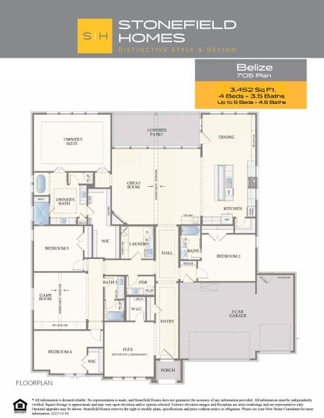 2D floor plan layout for the Belize by Stonefield Homes in Heath Golf and Yacht Club, Rockwall, TX (Image 3).