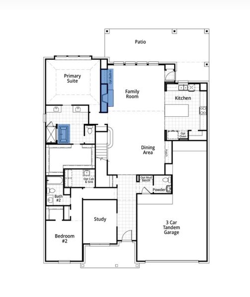 2D floor plan layout for the Millbeck Plan by Highland Homes in Mosaic: Artisan Series - 60ft Lots, Prosper, TX (Image 7). 2D floor plan layout for the Millbeck Plan by Highland Homes in Mosaic: Artisan Series - 60ft Lots, Prosper, TX (Image 7).