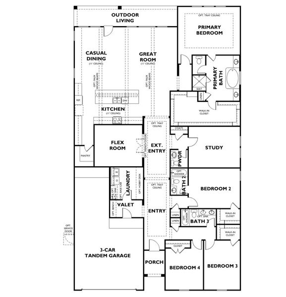 2D floor plan layout for the Plan 5042 by Shea Homes in Legacy 65', Friendswood, TX (Image 2).