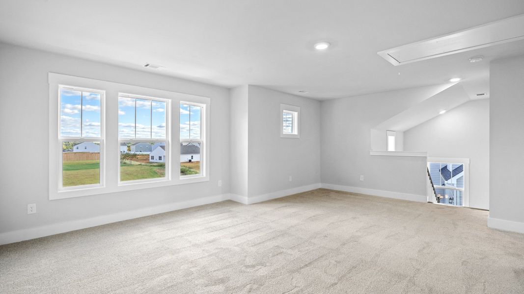 2 story single family home, all white, loft