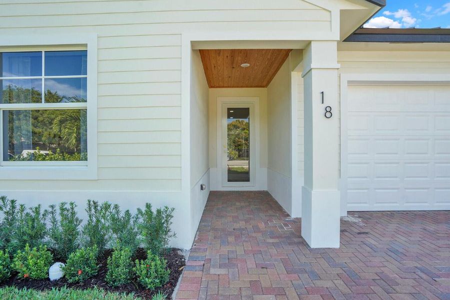 Covered entry, tongue & groove ceiling