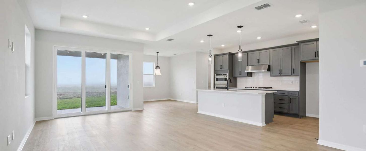 Family room features a tray ceiling and opens up into the kitchen - Dining space opens up into the family room space -Representative images and renderings are for illustrative purposes