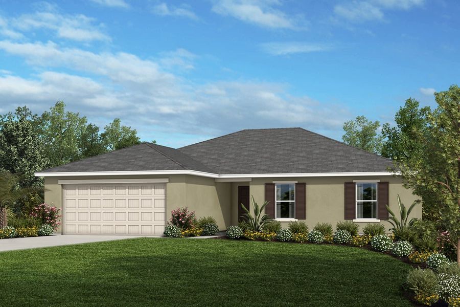 Front exterior of a new home in Coves of Estero Bay, Fort Myers, FL, highlighting curb appeal (Image 1).