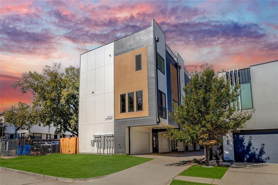 Contemporary home featuring a garage and driveway