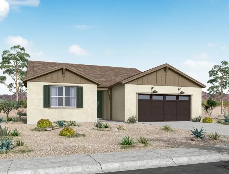 Front exterior of a new home in The Grove at El Cidro, Goodyear, AZ, highlighting curb appeal (Image 22).