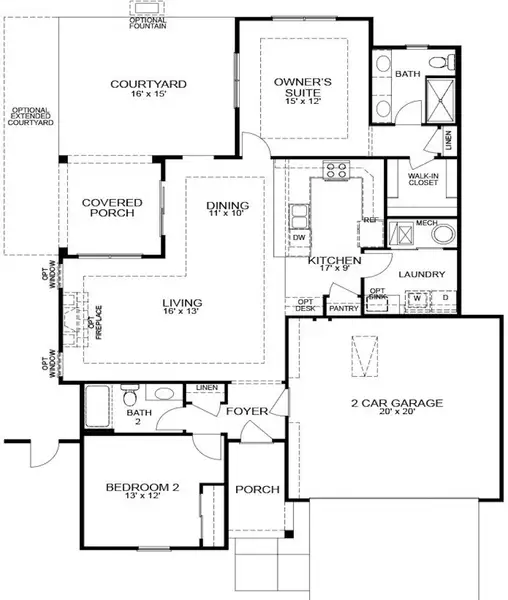 2D floor plan layout for the Capri by Epcon Communities in The Villas at Pinewood, Asheboro, NC (Image 5).