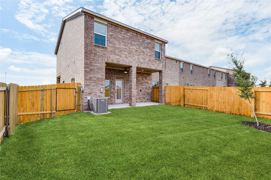 This is an example of the backyard at 700 Carson Lane. All backyards are fenced, landscaped, and have a concrete covered patio. This is an example of the backyard at 700 Carson Lane. All backyards are fenced, landscaped, and have a concrete covered patio.