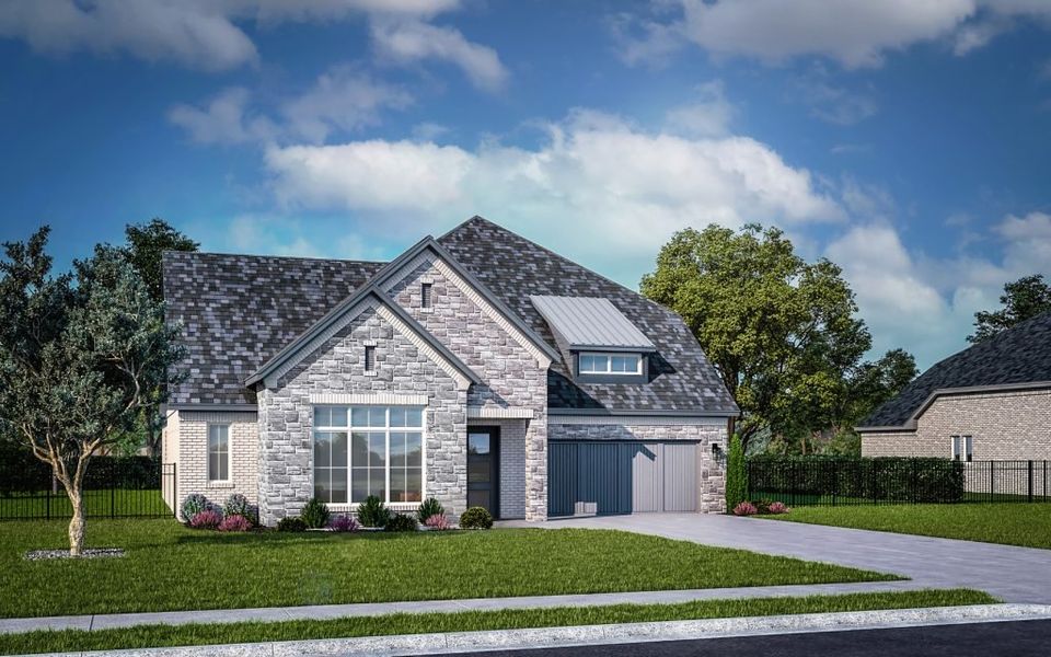 Representative exterior photo of a completed home built from the Aspen by Stonefield Homes in Rio Vista at Kelly Ranch, Aledo, TX (Image 28). Representative exterior photo of a completed home built from the Aspen by Stonefield Homes in Rio Vista at Kelly Ranch, Aledo, TX (Image 28).