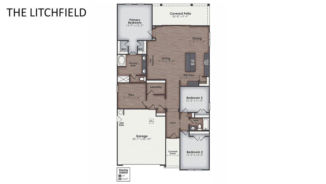 2D floor plan layout for the Litchfield by D.R. Horton in Grayson Park, Leland, NC (Image 6).